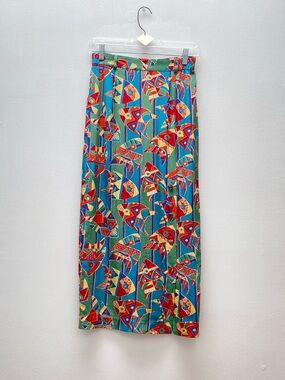 Vintage - 1994 Colorful Vibrant Silk Retro Geometric Print Maxi Pencil Skirt